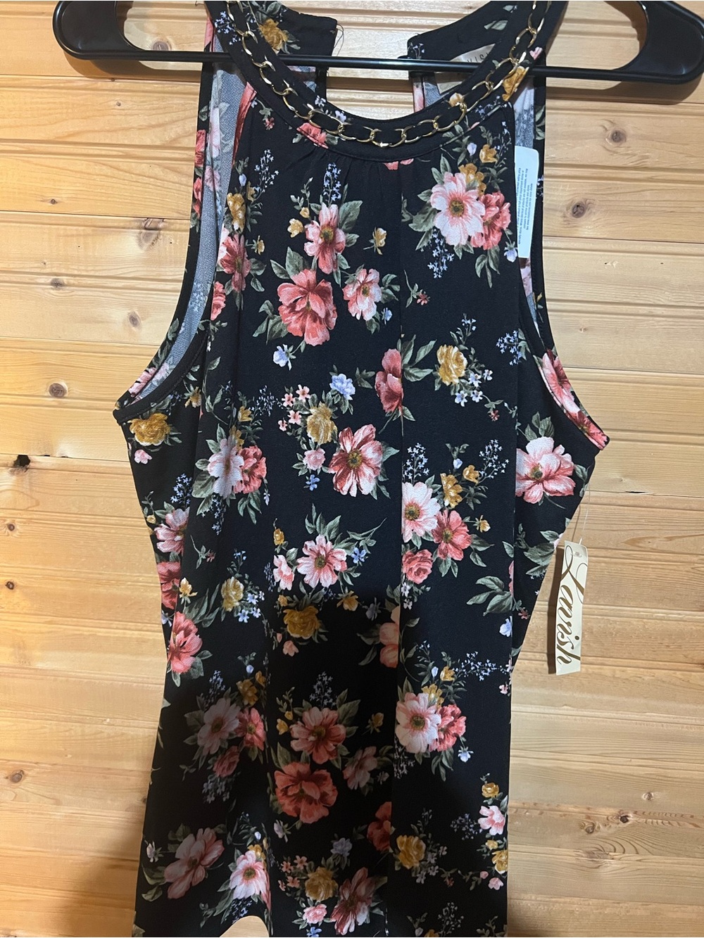 NWT Lavish Black Floral Tank with Pink and Yellow Blooms